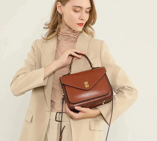 Bolsa feminina de couro legítimo vintage pequena verde 2025 estilo carteiro