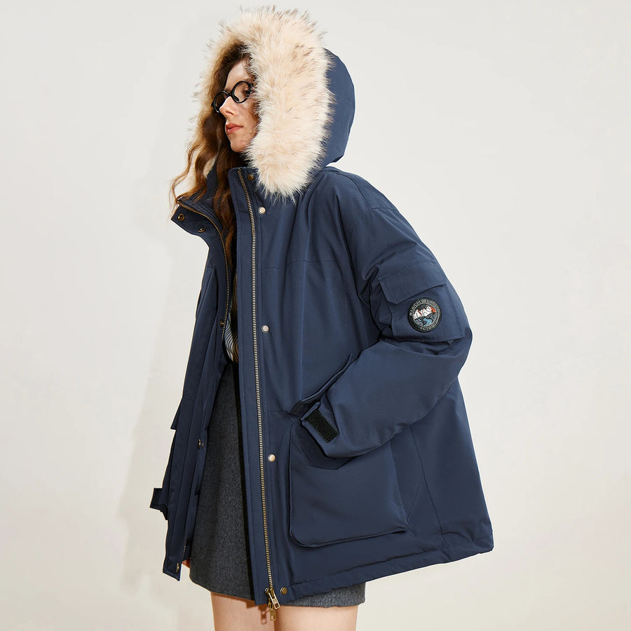 Jaqueta Puffer Feminina 90% Plumas com Capuz e Bolsos