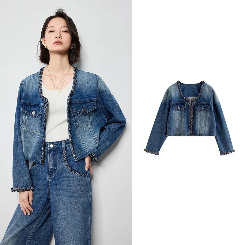 Jaqueta Jeans Feminina Cropped com Lavagem Blue