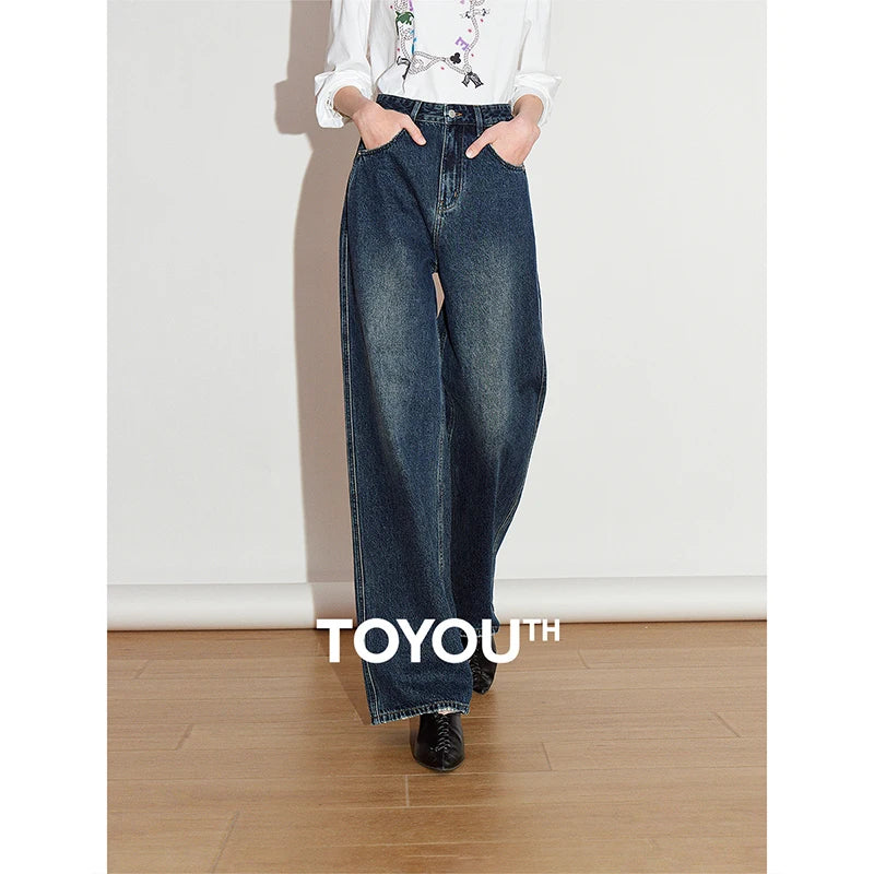 Calça Jeans Feminina Wide Leg Estonada Cintura Baixa