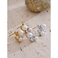 Yhpup Smooth Pearl Bling Cubic Zirconia Flower Delicate Stud Earrings Tarnish Resistant Stainless Steel Chic Sweet Jewelry Gift