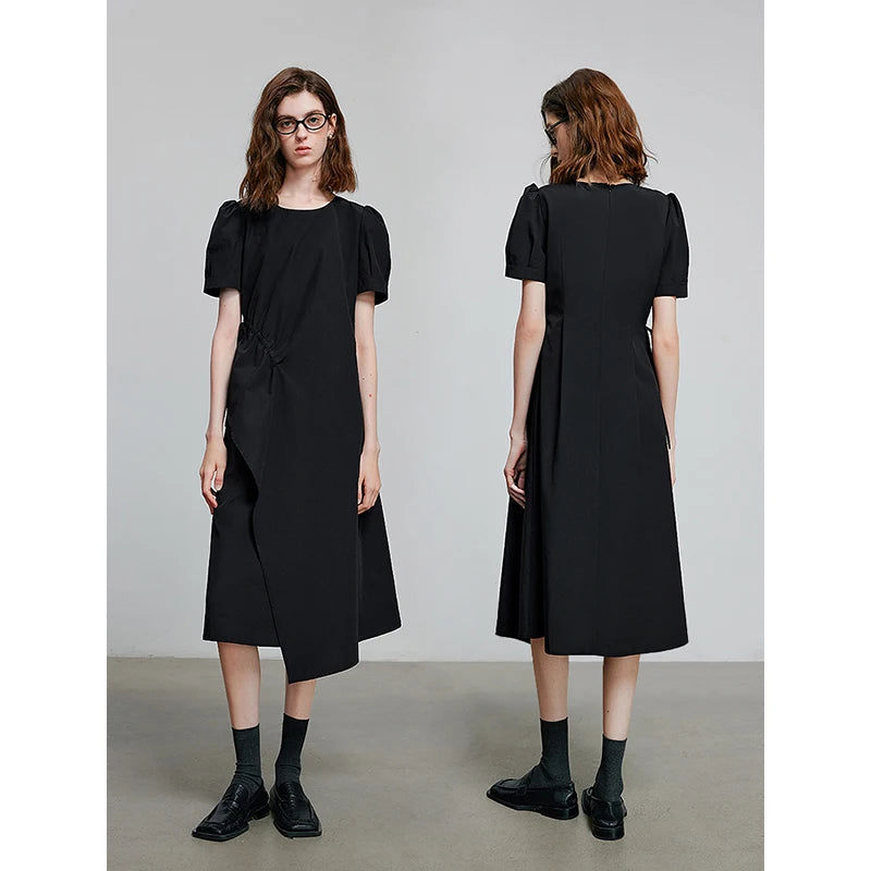 Vestido Midi com Amarração e Manga Curta