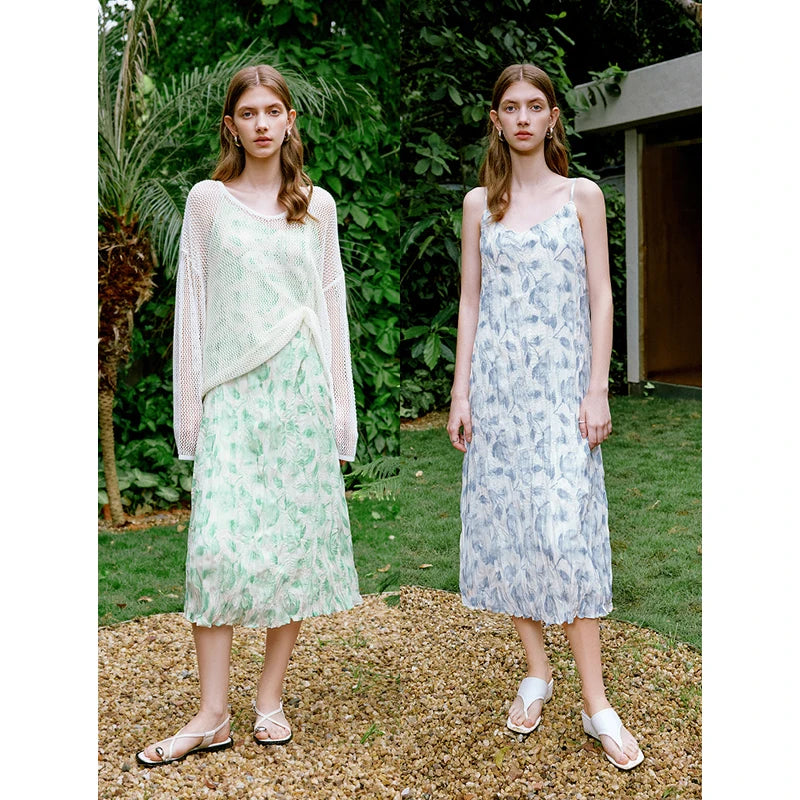 Vestido de Alças Midi Floral Artístico
