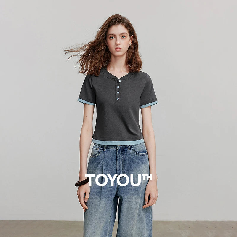 Camiseta Feminina Cropped Patchwork com Elastano