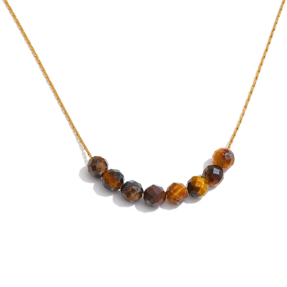 Yhpup Natural Aventurine Agate Tiger Stone Beads Chain Drop Necklace High Quality Fashion Collar Jewelry Gala Gift Wholesale Tiger