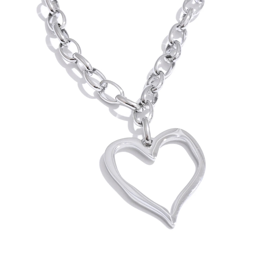 Yhpup Classic Stylish Stainless Steel Heart Love Drop Chain Necklace Gold Platinum Color PVD Plated Fashion Romantic Jewelry YH1697A Platinum