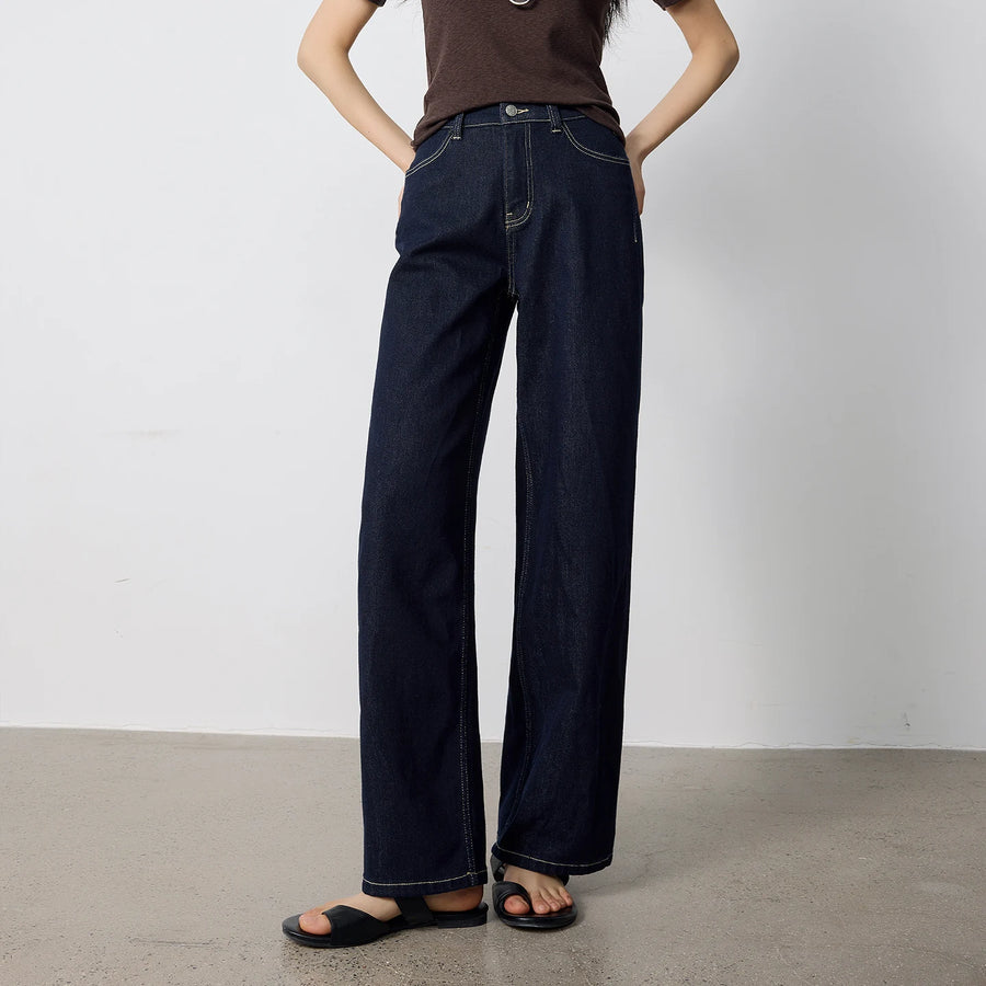 Calça Jeans Feminina Reta de Liocel Cintura Baixa