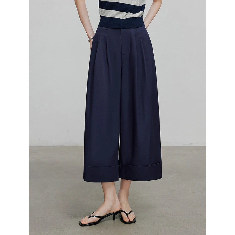 Calça Wide Leg Feminina de Algodão e Liocel Cintura Alta