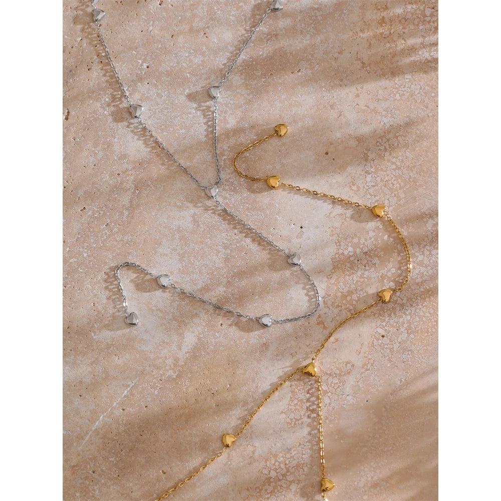 Yhpup Minimalist 316L Stainless Steel Heart Love Chain Long Drop Necklace Summer Holiday Beach Wear Charm Jewelry