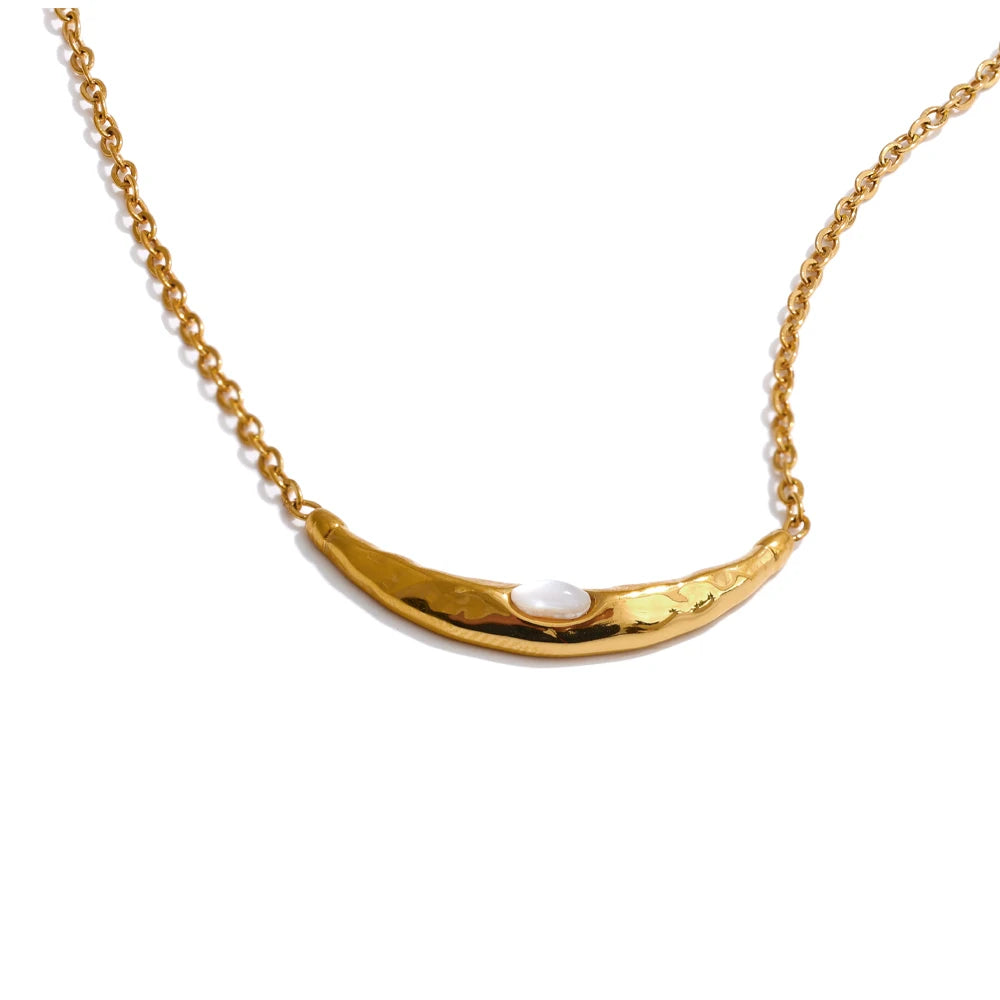 Yhpup Fashion Stainless Steel Shell Moon Necklace Chic Cast Pendant Tarnish Resistant Chain Arrivals Jewelry Wholesale YH3671A Gold