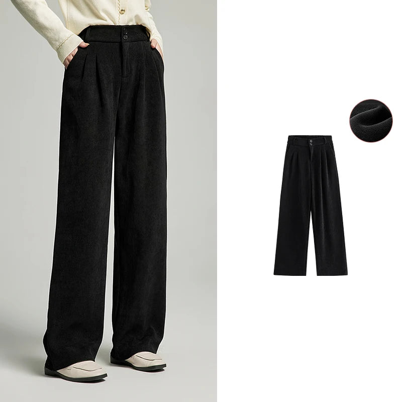 Calça Wide Leg Feminina Peluciada Cintura Alta