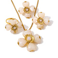 Yhpup Acrylic Fashion Flower Pendant Necklace Adjustable Ring Earrings Set 2025 Stainless Steel Trendy Jewelry Gift Multi-color Set Beige