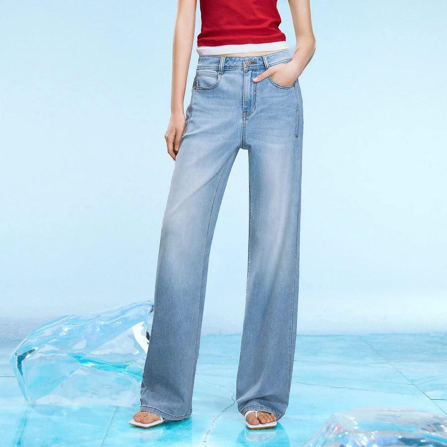 Calça Jeans Feminina Wide Leg Leve com Elastano