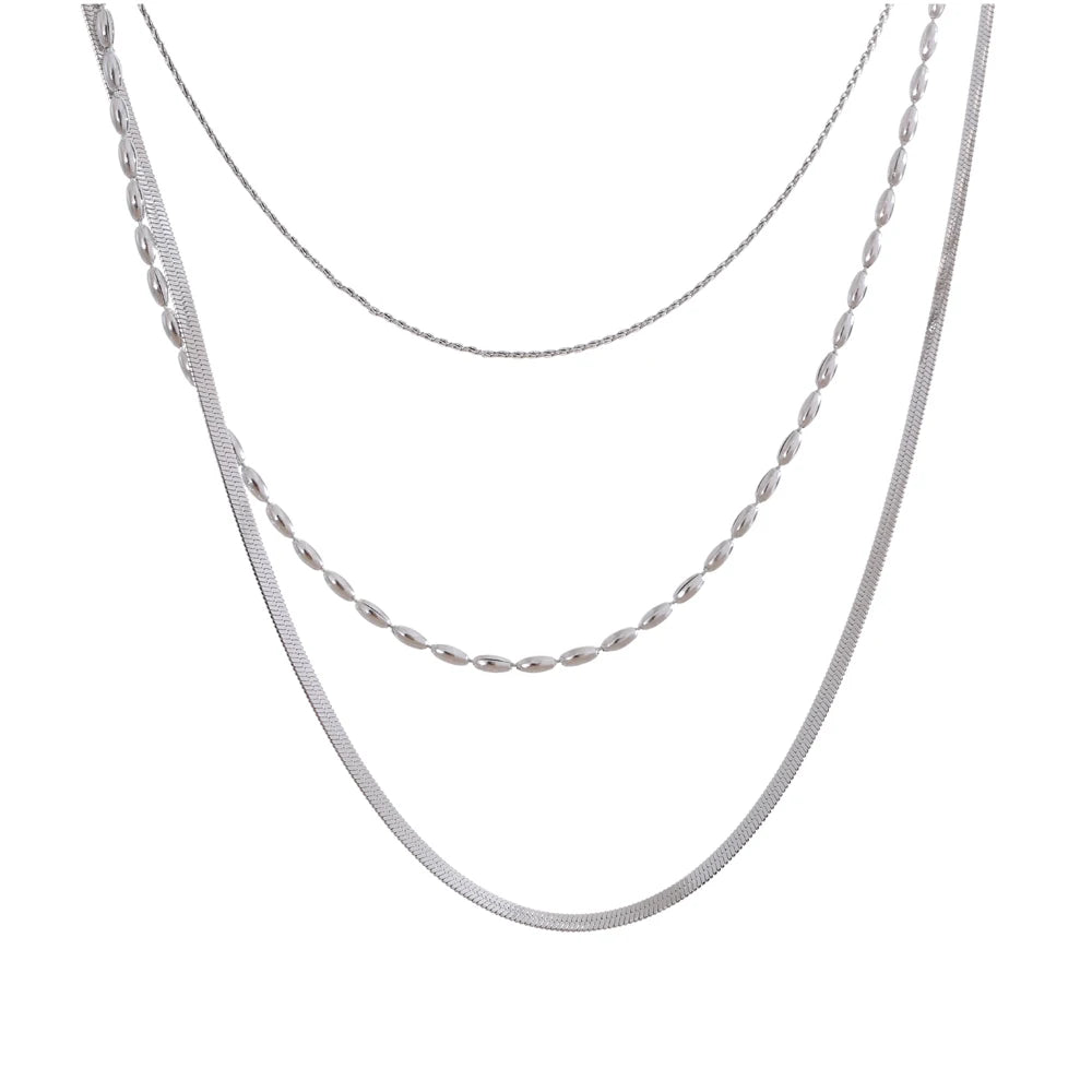 Colar Feminino de Camadas Gota em Aço Inoxidável 8 YH4709A Platinum