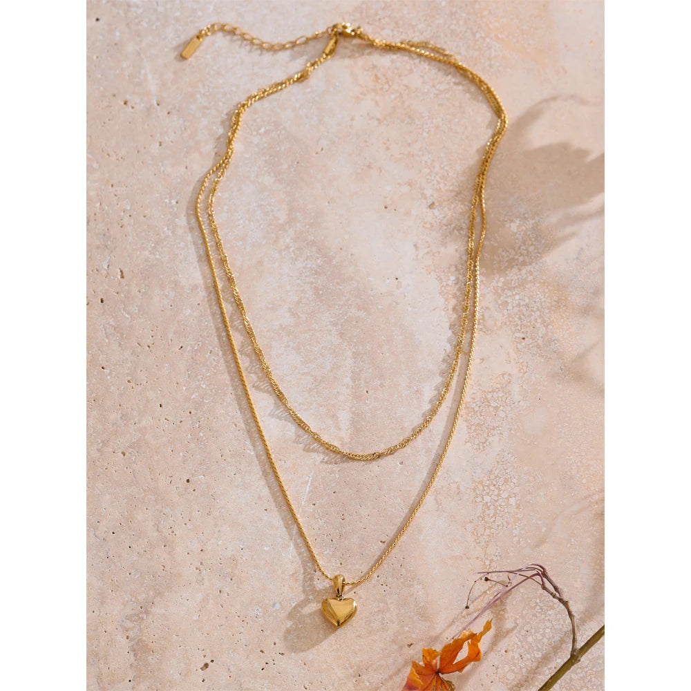 Colar Feminino de Camadas Coração em Aço Inoxidável 2