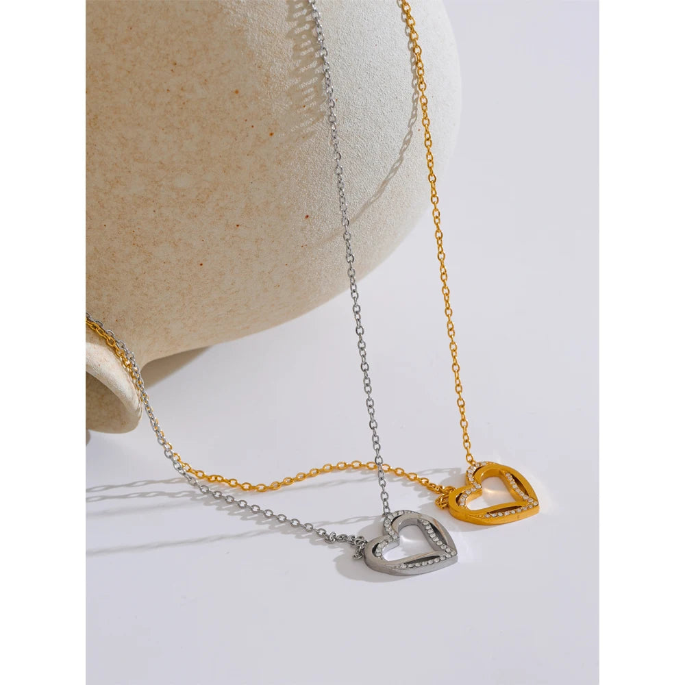 Coração em Colar Feminino com Zircônia de Aço Inoxidável