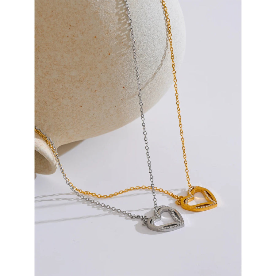 Yhpup Fashion Stainless Steel Zirconia Heart Love Hollow Pendant Necklace for Women Exquisite Romantic Jewelry Girlfriend Gift