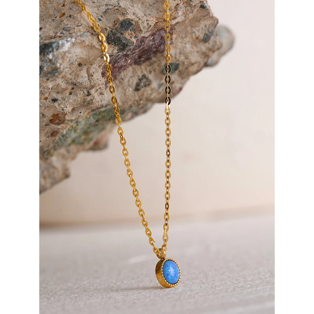 Pedra Natural em Colar Feminino de Aço Inoxidável