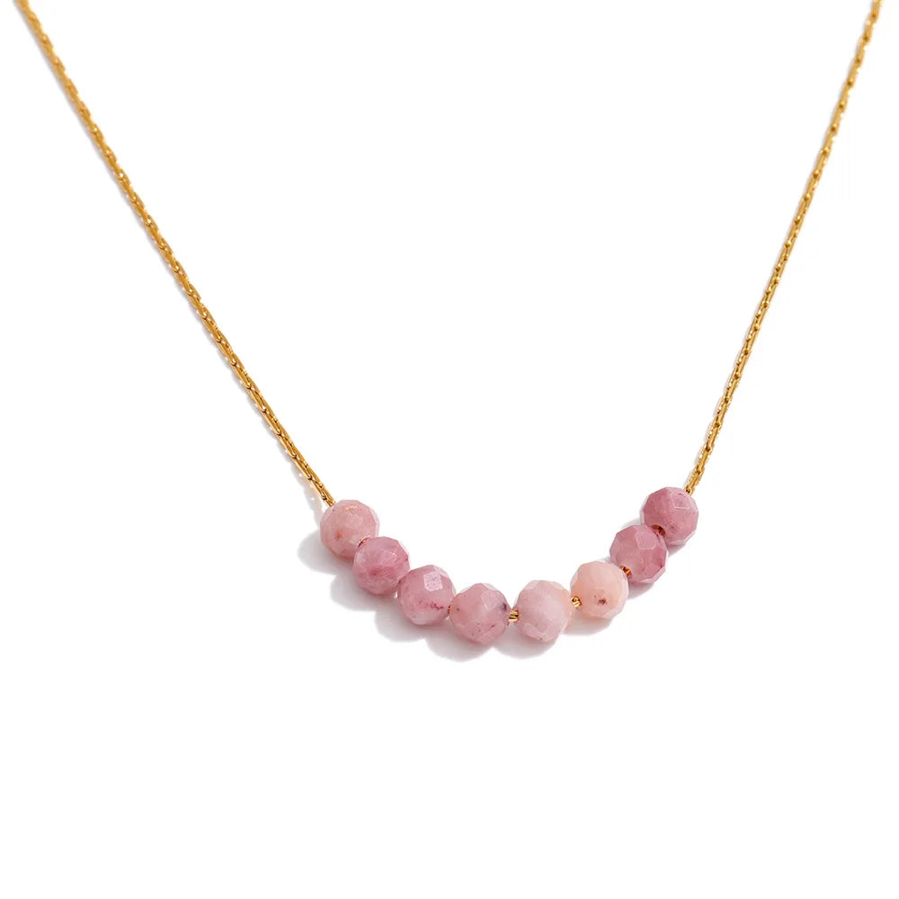 Yhpup Natural Aventurine Agate Tiger Stone Beads Chain Drop Necklace High Quality Fashion Collar Jewelry Gala Gift Wholesale Rhodochrosite