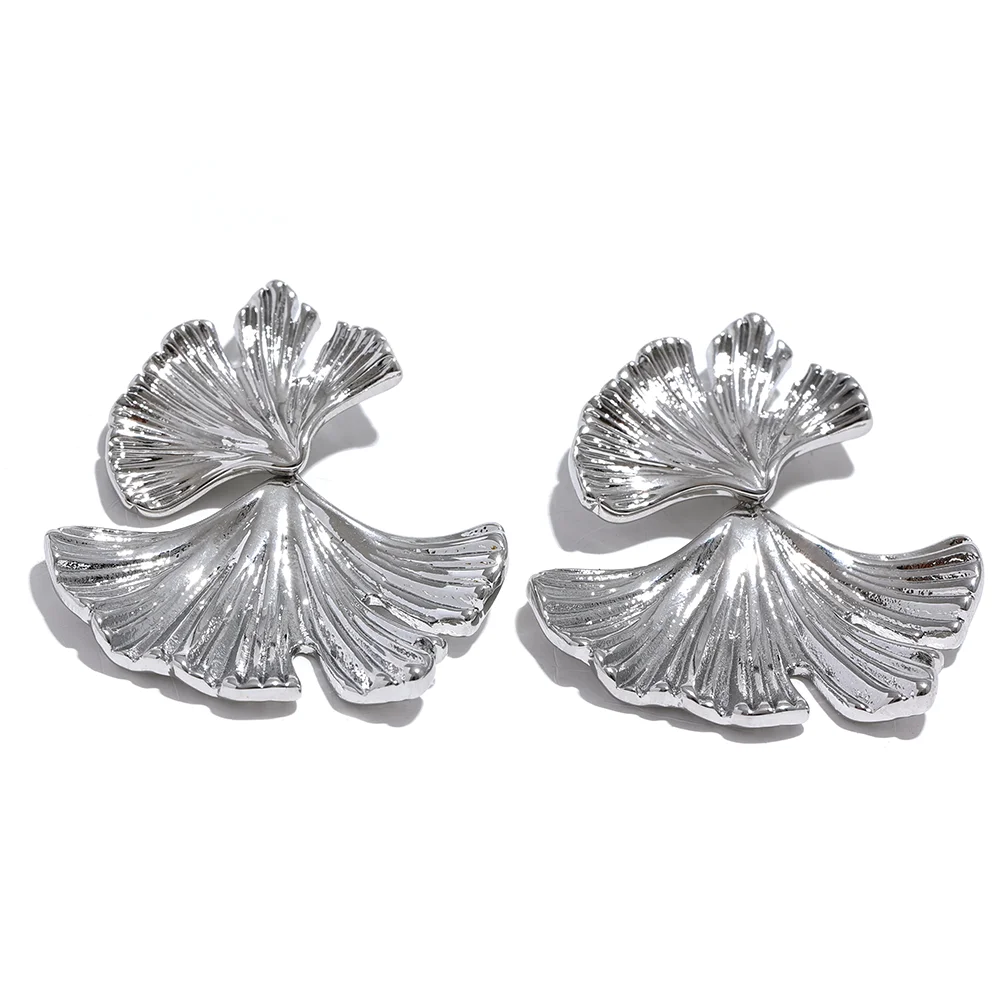 Yhpup 316l Stainless Steel Metal Ginkgo Leaf Drop Earrings 18K Gold PVD Plated Waterproof Trendy Statement Fashion Jewelry Gift