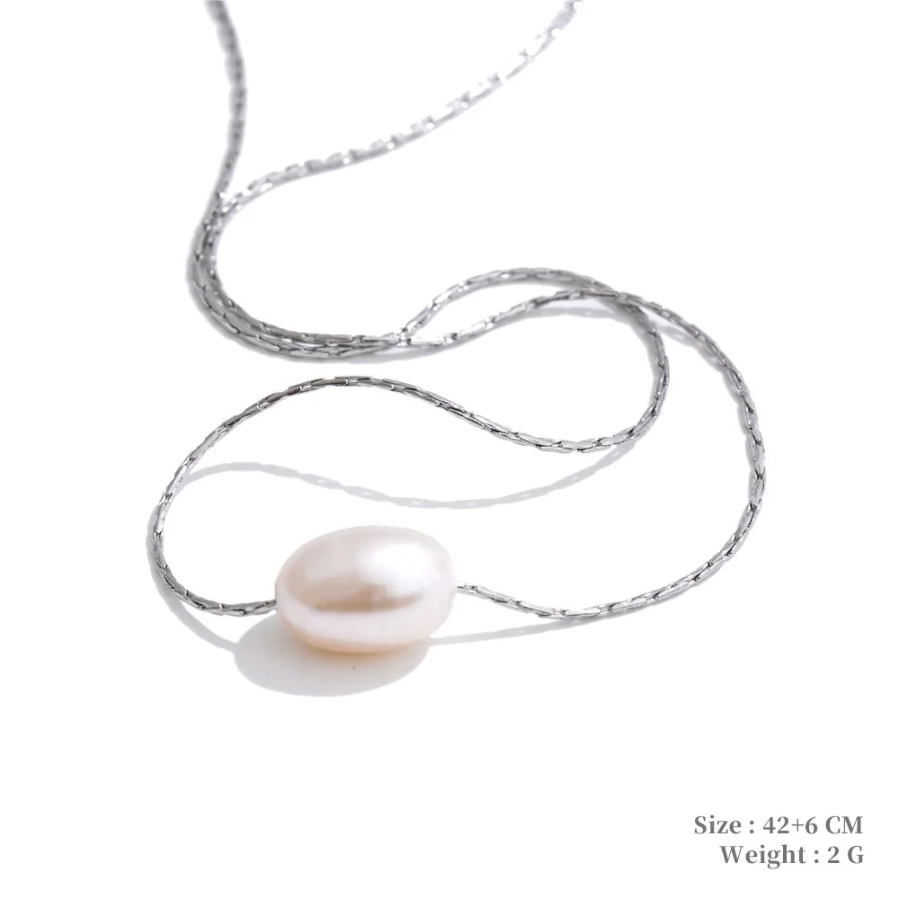 Colar Feminino Redondo com Pérola em Aço Inoxidável 4 YH3645A Steel