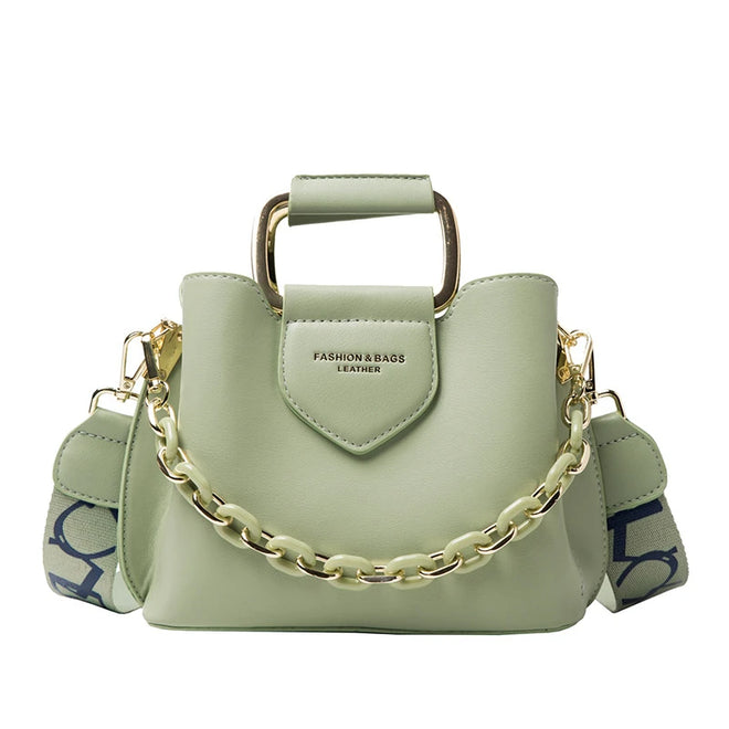 Bolsa Mini Bucket Feminina de Couro PU com Alça de Mão e Transversal