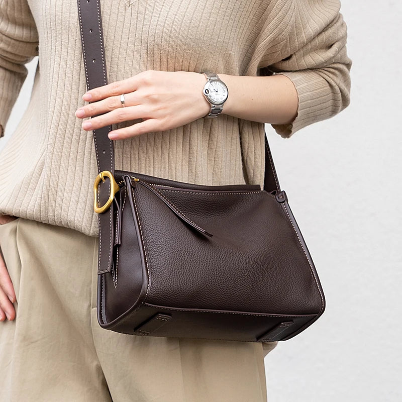 Bolsa Transversal Feminina em Couro Legítimo Vintage Grande Capacidade