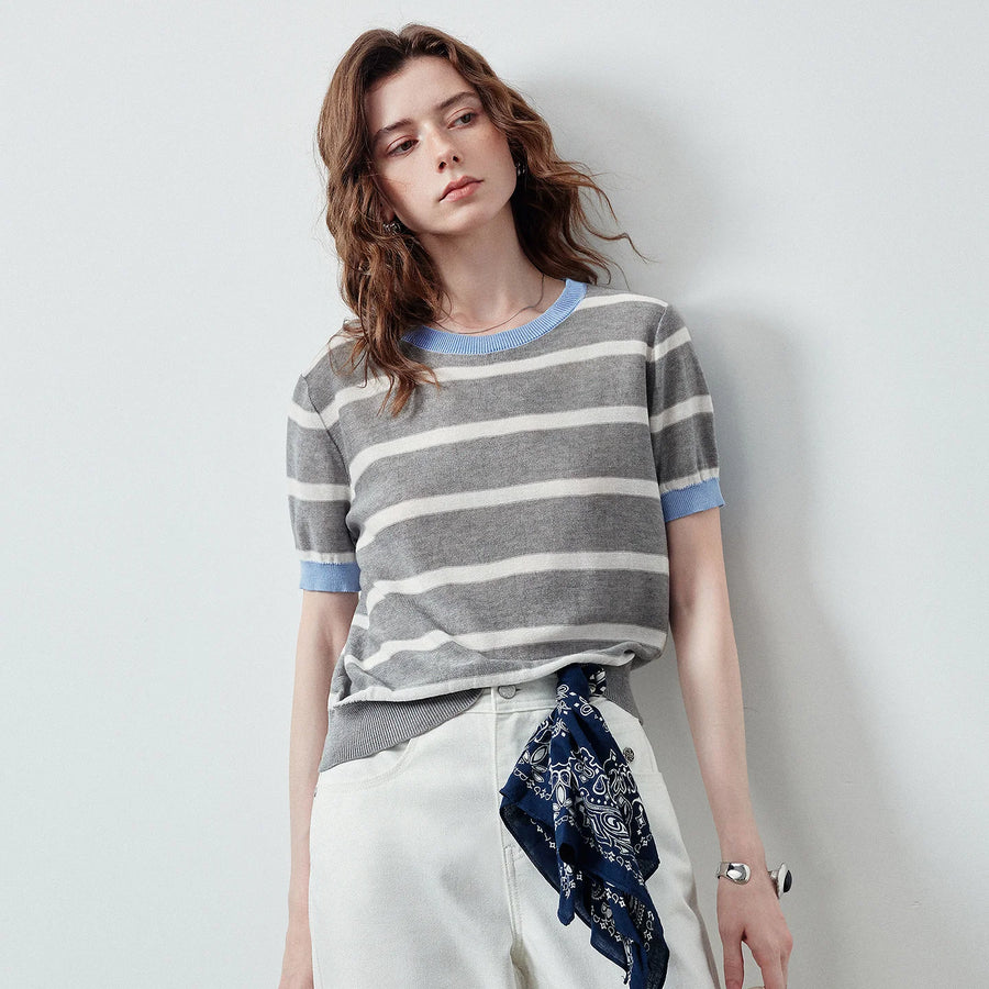 Blusa Feminina de Liocel Listrada Manga Curta
