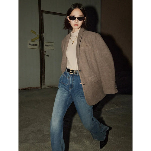 Casaco Feminino Longo de Lã com Gola Alfaiataria