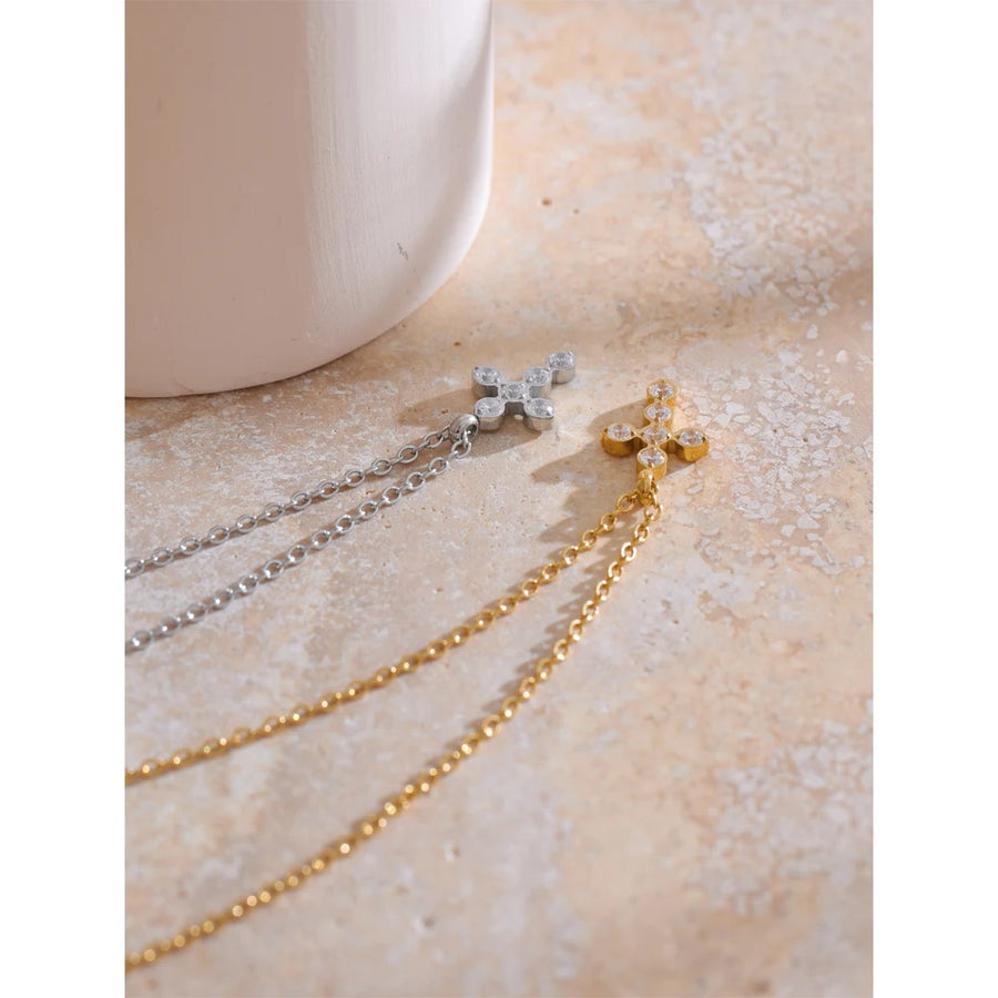 Colar Feminino Cruz com Zircônia em Aço Inoxidável 6