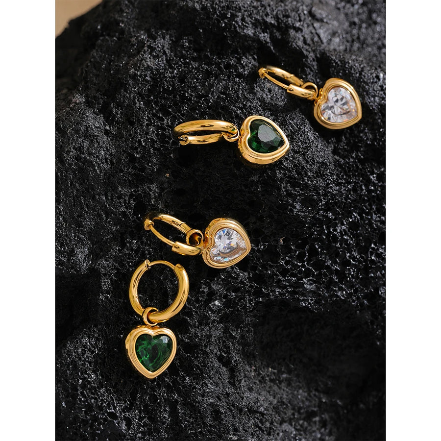 Yhpup Sweet Heart Drop Stainless Steel Cubic Zirconia Hoop Earrings for Women High Quality 18K Gold Color Plated Fashion Jewelry