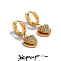 Yhpup Shiny Stainless Steel Double Heart Cubic Zircon Drop Hoop Earrings for Women Anti Allergic High Quality Daily Jewelry Gift