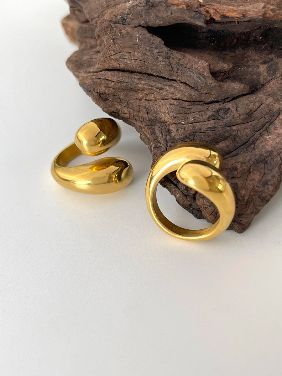 Anel Aberto Dome Duplo em Aço 316L com Banho Ouro 18K