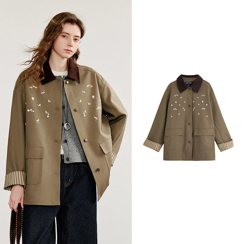 Trench Coat Feminino Midi com Recortes Coloridos green