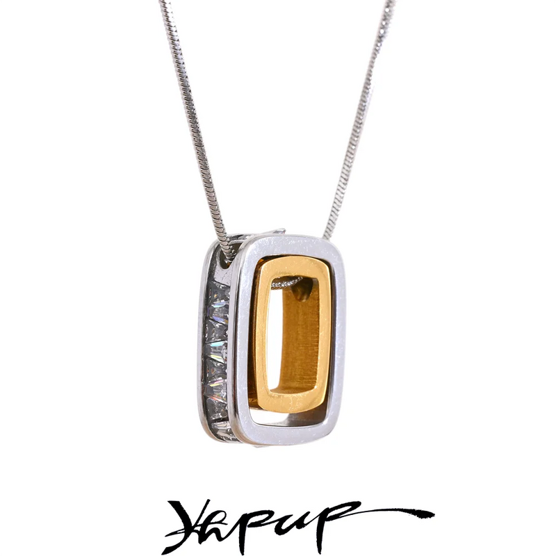 Colar Feminino de Camadas Quadrado com Zircônia em Aço 316L