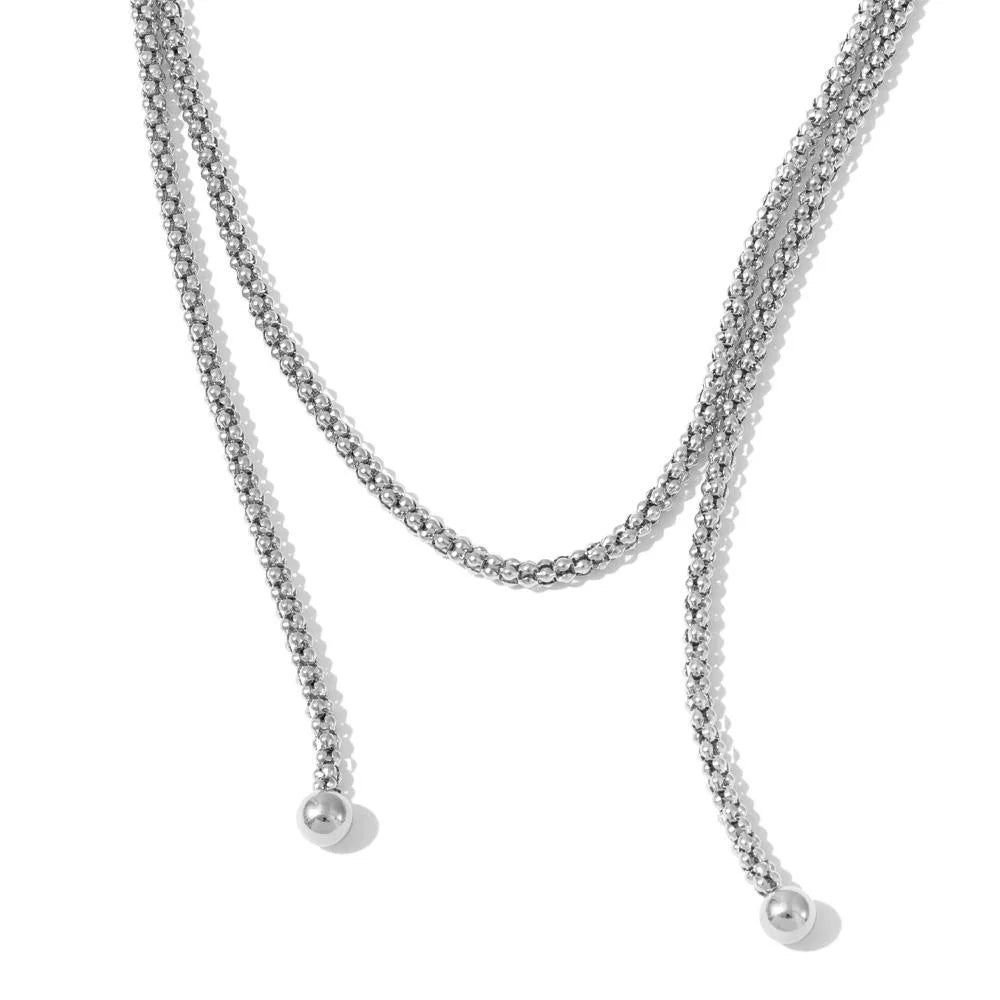 Yhpup 132cm Long Stainless Steel Double-Layer Chain Stacking Necklace Waterproof Quality Metal PVD Plated Fashion Jewelry New YH3146A Platinum