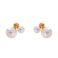 Yhpup Korean Style Imitation Pearls Round Stud Earrings Charm Stainless Steel Small Golden Daily Jewelry Gold Platinum Plated