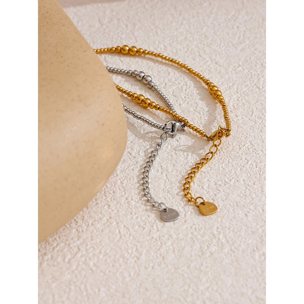 Colar Feminino Redondo com Contas decorativas em Aço Inoxidável