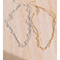 Colar Feminino de Camadas Quadrado com Pérola em Aço Inoxidável