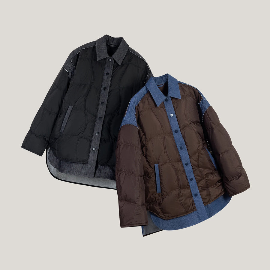 Jaqueta Puffer Feminina 90% Plumas com Gola Lapela Dupla