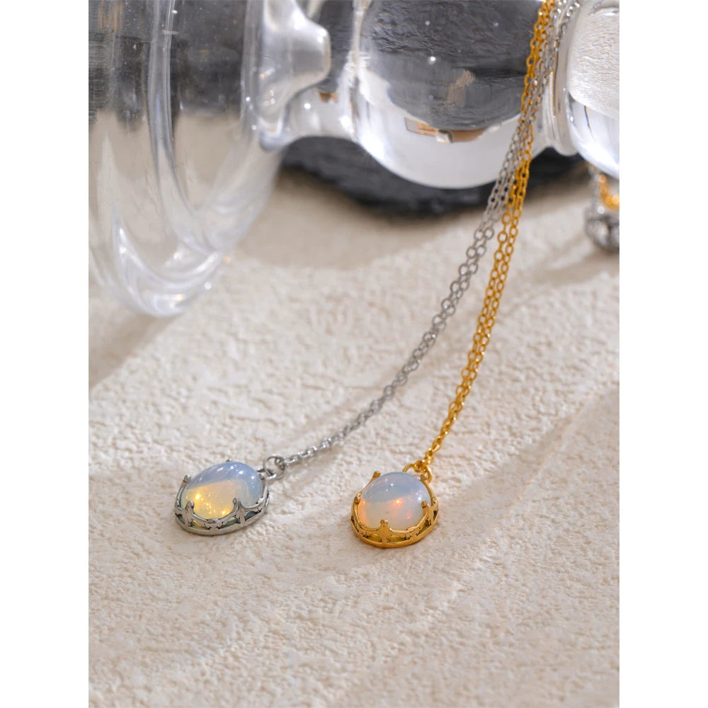 Colar Feminino Gota com Opala em Aço Inoxidável