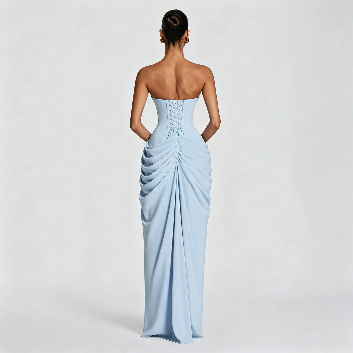 Vestido Longo Feminino Tomara que Caia com Drapeado e Fenda