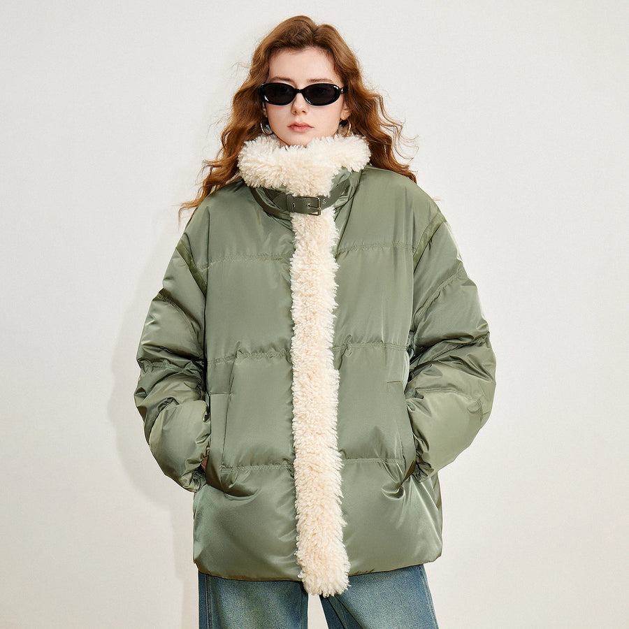 Jaqueta Puffer Feminina 90% Plumas com Gola Alta de Pelo
