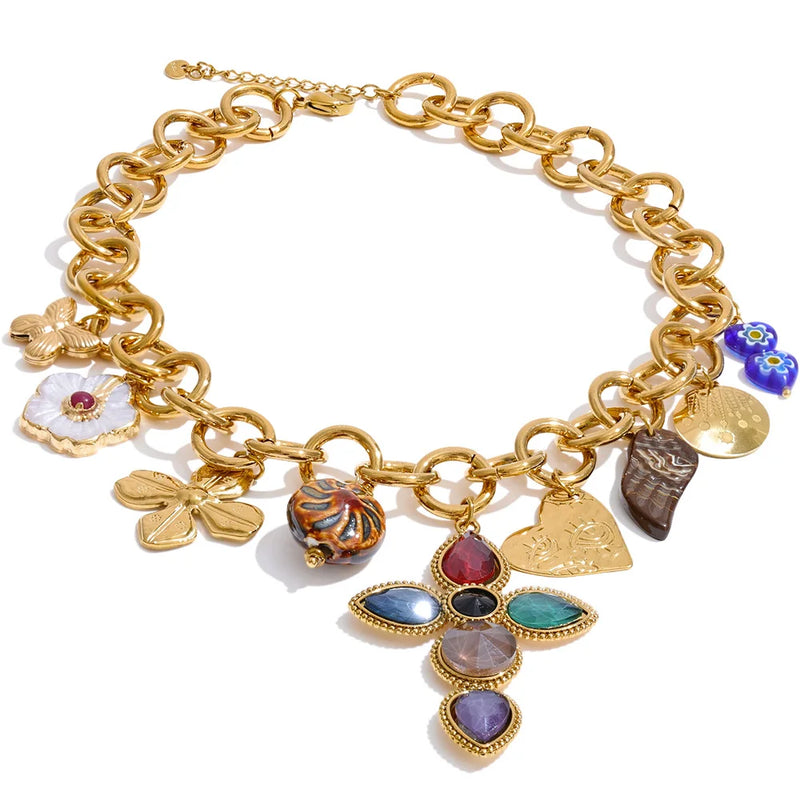 Cruz em Colar Feminino com Zircônia de Aço Inoxidável