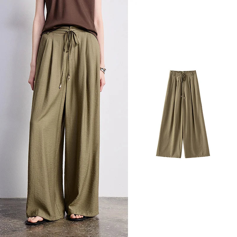 Calça Pantalona Feminina Listrada Cintura Alta