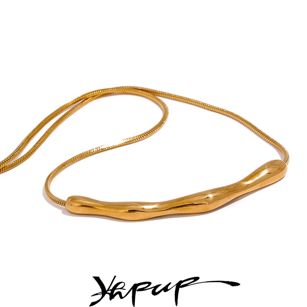 Yhpup New Stainless Steel Chain Cast Pendant Waterproof Clavicle Necklace Women 18K Gold PVD Plated Collar Jewelry High Quality
