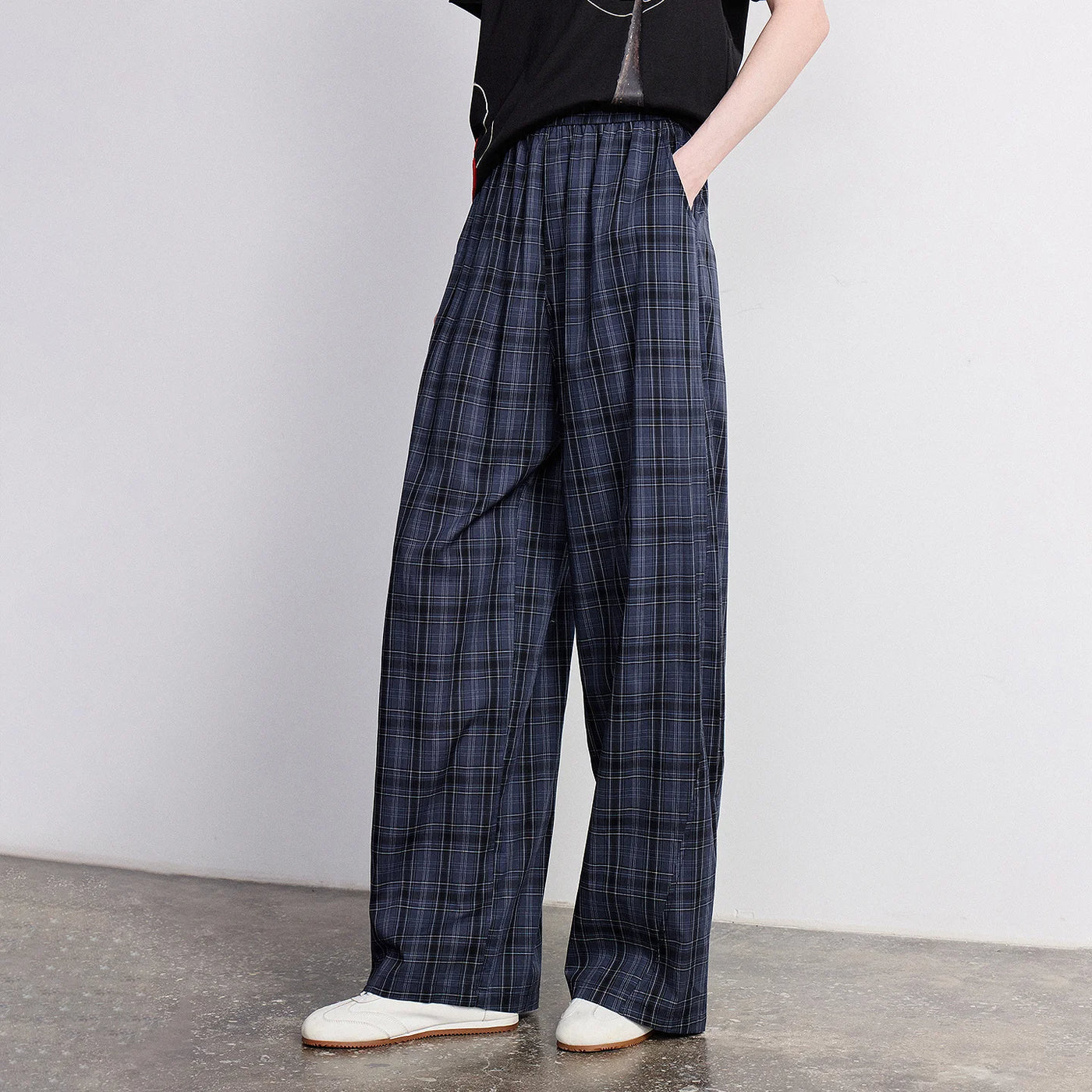 Calça Xadrez Feminina Wide Leg 100% Algodão