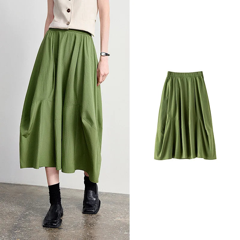 Saia Midi Feminina com Fenda Balonê Evasê Grass Green