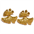 Yhpup 316l Stainless Steel Metal Ginkgo Leaf Drop Earrings 18K Gold PVD Plated Waterproof Trendy Statement Fashion Jewelry Gift