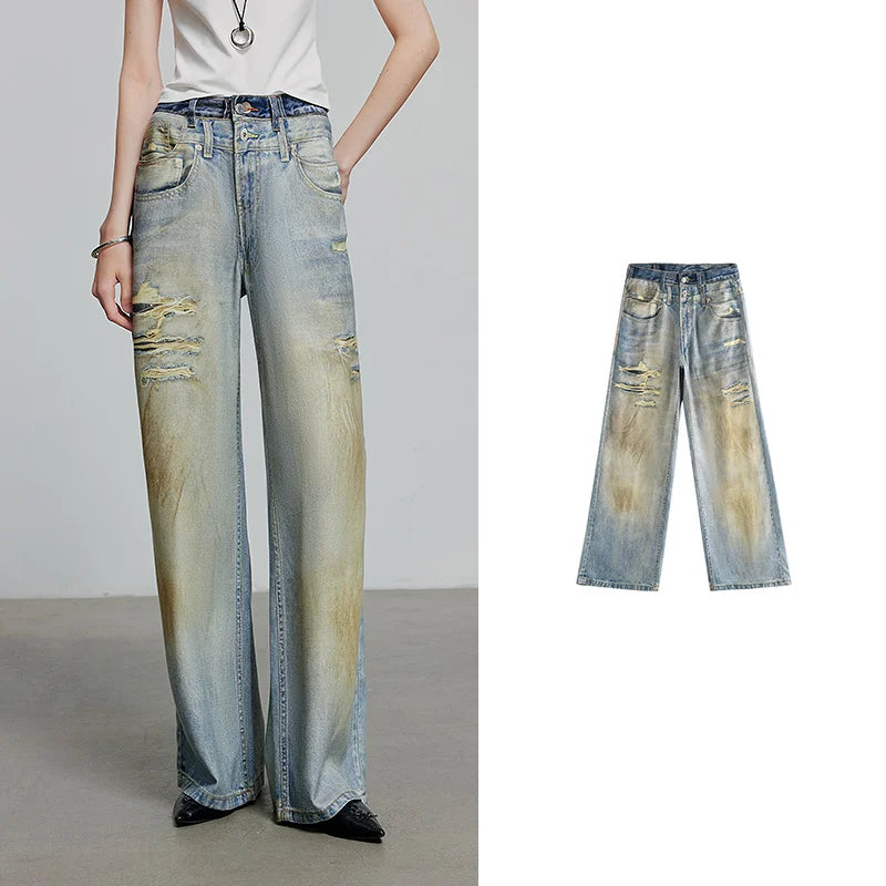 Calça Jeans Feminina Wide Leg Estampada em Liocel
